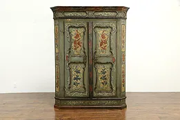 Bavarian Antique 1700 Hand Painted Pine Armoire, Secret Compartment #34838