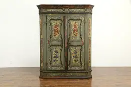 Bavarian Antique 1700 Hand Painted Pine Armoire, Secret Compartment #34838