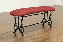 Iron Antique Kidney Shape 4' Bench, Paw Feet, New Upholstery #34952