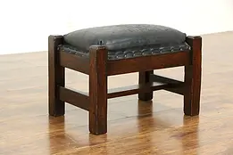 Arts & Crafts Mission Oak Antique Craftsman Footstool, Leather Upholstery #34954