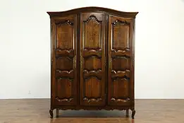 Country French Antique Oak Triple Armoire, Wardrobe or Closet, Arch Top #34960