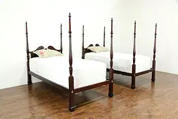 Pair of Vintage Georgian Style Mahogany Poster Twin Beds, Old Colony #34562