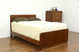 Art Deco Midcentury Modern Bedroom Set, Tall Chest & Full Size Bed  #35353