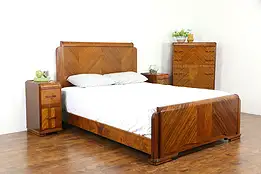 Art Deco Waterfall Vintage 4 Pc Bedroom Set, Queen Size Bed #34229