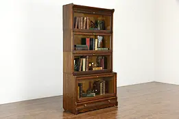 Oak Antique 4 Stack Lawyer Office Bookcase, Spring Loaded Doors #35934