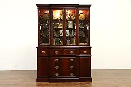 Traditional Vintage Breakfront China Cabinet or Bookcase & Desk, Saginaw #33829