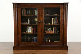 Oak Antique Back Bar, Bookcase, China Cabinet, Columns, Glass Doors #35550