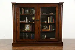 Oak Antique Back Bar, Bookcase, China Cabinet, Columns, Glass Doors #35550