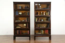 Pair of Antique Oak 5 Stack Globe Wernicke Lawyer Bookcases, Wavy Glass  #35694