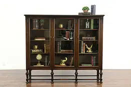 English Tudor Oak Antique Triple Library or Office Bookcase #35741