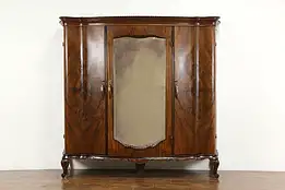 Italian Art Deco Antique Carved Walnut, Olive & Burl Armoire Wardrobe #35745