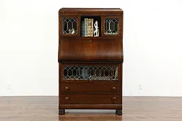 Oak Antique Stacking Bookcase & Secretary Desk, Leaded Glass, Forest City #36278