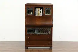 Oak Antique Stacking Bookcase & Secretary Desk, Leaded Glass, Forest City #36278