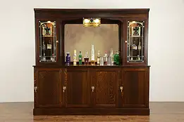 Arts & Crafts Mission Oak Antique Craftsman Back Bar, Stained Glass #36310