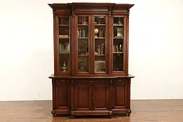 Oak Antique Scandinavian Triple Library or Office Bookcase, Wavy Glass #36437