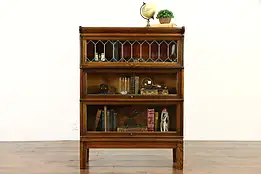 Oak 3 Stack Antique Lawyer Bookcase, Leaded Glass, Globe Wernicke #33825