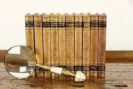 Set of 10 Gold Tooled Leather Bound Books, Swedish 1930 #35901