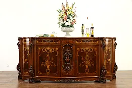 Italian Vintage 8' Sideboard Server, Buffet, Bar Cabinet Inlaid Marquetry #36134