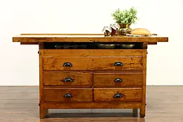 Farmhouse Maple Workbench, Wine & Cheese Table or Kitchen Island Counter #36718