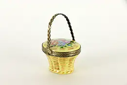 Porcelain Trinket or Keepsake Box, Yellow Basket, Limoges France #36720