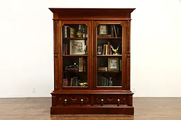 Victorian Antique Walnut & Burl Library or Office Bookcase, Glass Doors #36738