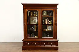 Victorian Antique Walnut & Burl Library or Office Bookcase, Glass Doors #36738