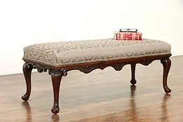 Mahogany Carved Antique Bench, New Upholstery, Colby's #36742