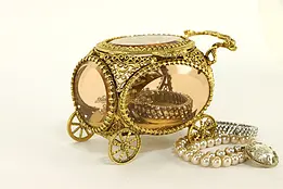 Gold Plated Filigree Vintage Jewelry Box, Carriage Shaped #36762
