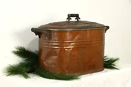 Copper Antique Wash Boiler & Lid, Fireplace Hearth Kindling Holder #36819