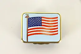 Porcelain Trinket or Keepsake Box, American Flag, Halcyon Days England #36829
