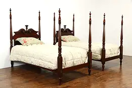 Pair of Georgian Style Poster Carved Mahogany Twin Beds, Charak 1931 #33678