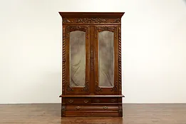Victorian Antique Oak Armoire, Wardrobe, Closet, Beveled Mirrors, Karges #34991