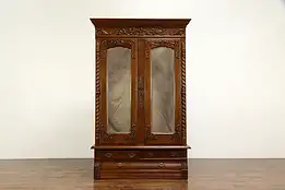 Victorian Antique Oak Armoire, Wardrobe, Closet, Beveled Mirrors, Karges #34991