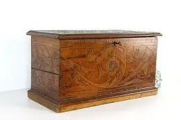 Solid Cherry Pressed Carved Antique Jewelry, Treasure or Storage Box #36505