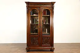 Renaissance Italian Antique Library or Office Bookcase, Carved Lions #36524