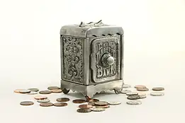 Nickel Antique Miniature Coin Bank, Combination Lock, Grape Vine Motifs #36602