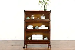 Oak Quarter Sawn Antique 3 Stack Lawyer Bookcase, Paw Feet, Macey #36931