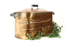 Copper Antique Wash Boiler & Lid, Fireplace Hearth Kindling Holder #36991