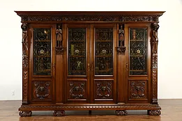 Renaissance Italian Antique Library Bookcase, Adam & Eve Figures & Faces #37174