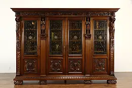 Renaissance Italian Antique Library Bookcase, Adam & Eve Figures & Faces #37174