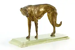 Bronze Antique Sculpture of Russian Borzoi Dog, Onyx Base #37264