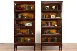 Pair of Antique Oak 5 Stack Globe Wernicke Office Lawyer Bookcases #37270