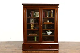 Victorian Antique Walnut Office or Library Bookcase, Wavy Glass Doors #37371
