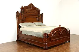 Victorian Style Hand Carved Solid Mahogany King Size Vintage Bed #34997