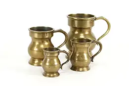 George IV Antique 1820s English Brass Set 4 Pub Tankard Mugs Royal Stamps #35604