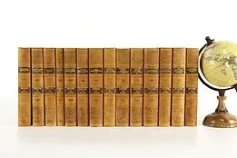Gold Tooled Leather Set of 14 Volumes Danish Literature Books #36660