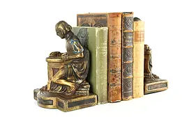 Pair of Armor Bronze Antique Shakespeare Bookends Signed C.S. Allen #37374