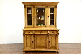 Country Pine Antique Farmhouse Czech Breakfront China Cabinet #37376