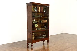 Oak Antique Bookcase, Sliding Glass Doors, Adjustable Shelves, Macey  #37530