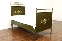 Brass & Iron Hand Painted Antique Child Size Single Bed, Quittner Vienna  #35816